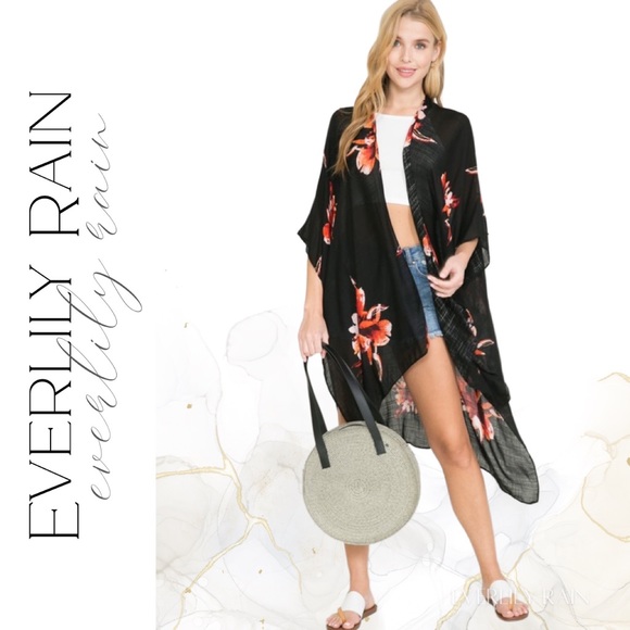 LAST ONE! Floral Print Boho Kimono Wrap - Picture 3 of 15